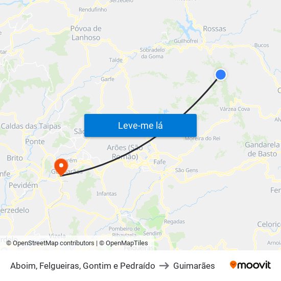 Aboim, Felgueiras, Gontim e Pedraído to Guimarães map