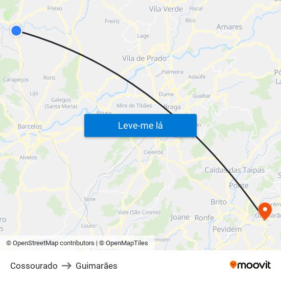 Cossourado to Guimarães map