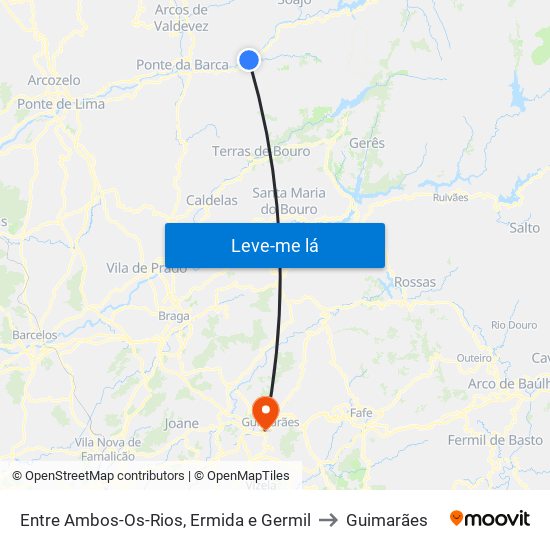 Entre Ambos-Os-Rios, Ermida e Germil to Guimarães map