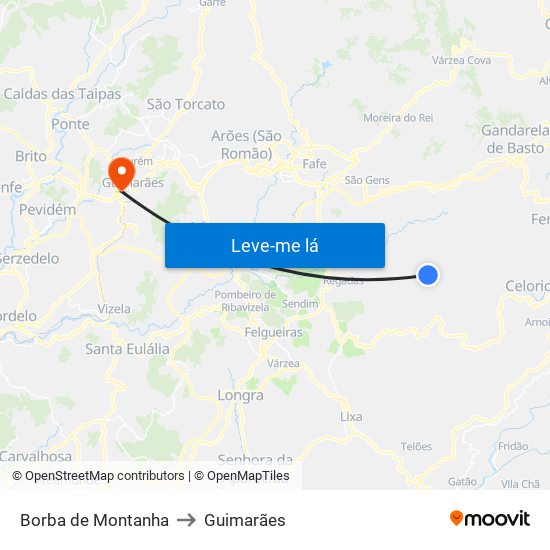 Borba de Montanha to Guimarães map