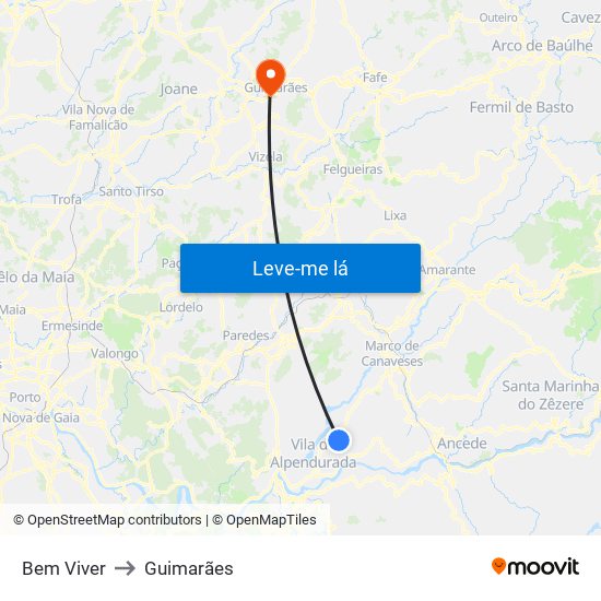 Bem Viver to Guimarães map