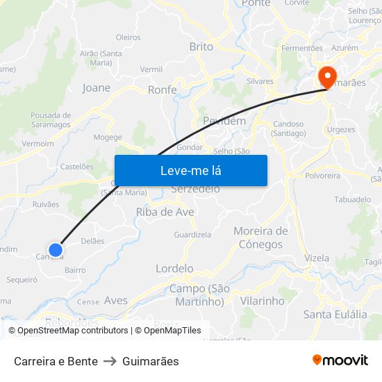 Carreira e Bente to Guimarães map