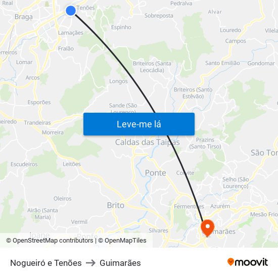 Nogueiró e Tenões to Guimarães map