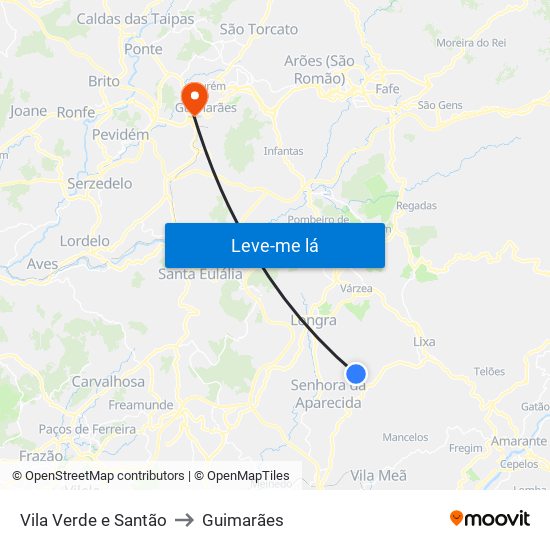 Vila Verde e Santão to Guimarães map