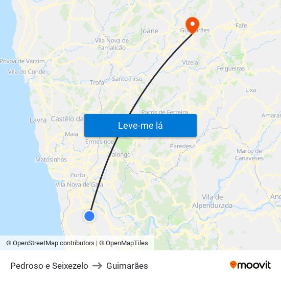 Pedroso e Seixezelo to Guimarães map