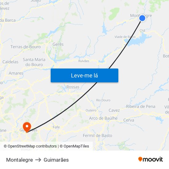 Montalegre to Guimarães map