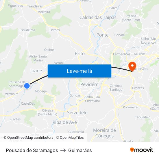 Pousada de Saramagos to Guimarães map