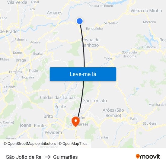São João de Rei to Guimarães map