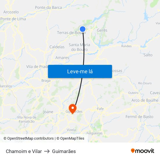 Chamoim e Vilar to Guimarães map