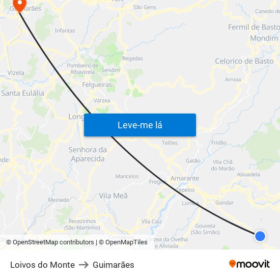 Loivos do Monte to Guimarães map