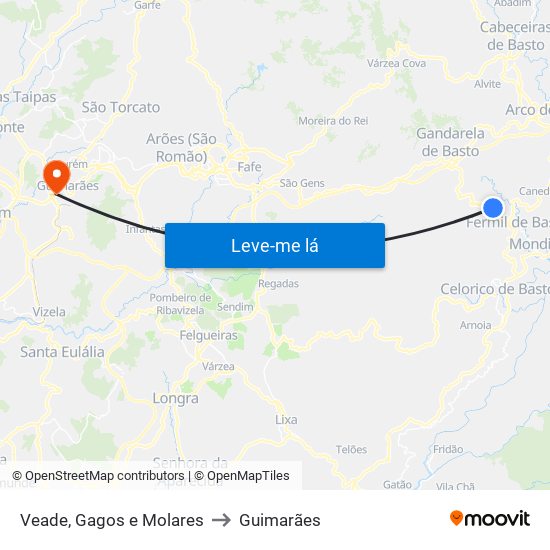 Veade, Gagos e Molares to Guimarães map