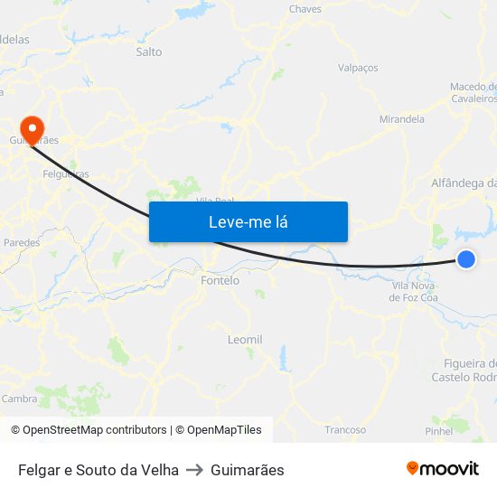 Felgar e Souto da Velha to Guimarães map