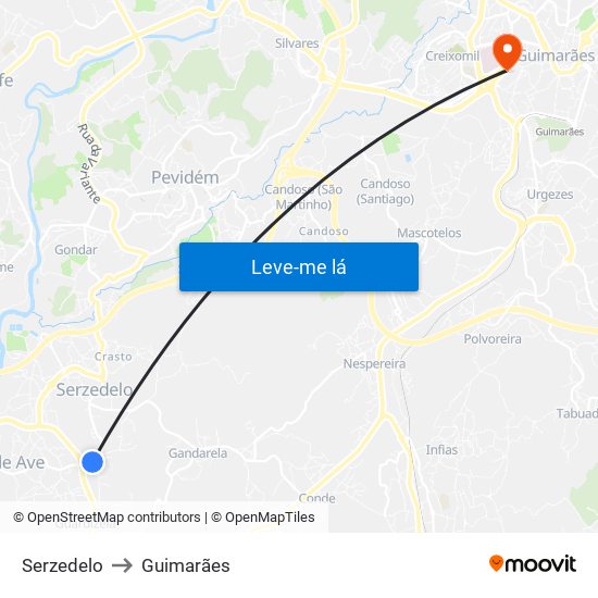 Serzedelo to Guimarães map