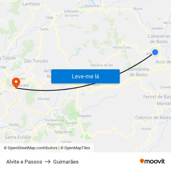 Alvite e Passos to Guimarães map