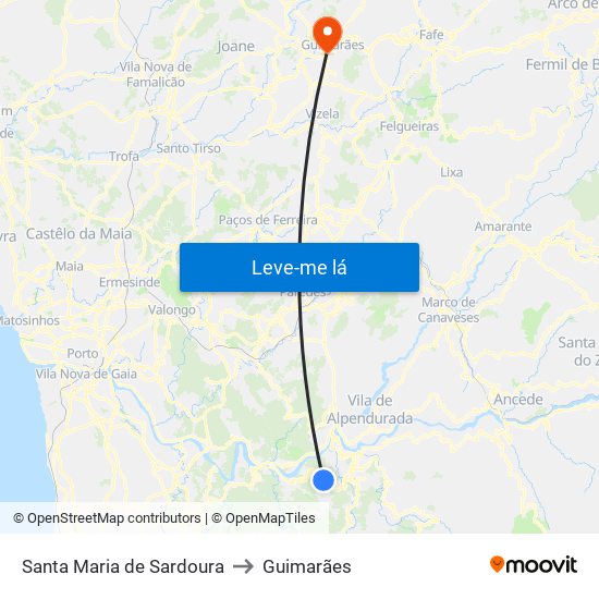 Santa Maria de Sardoura to Guimarães map