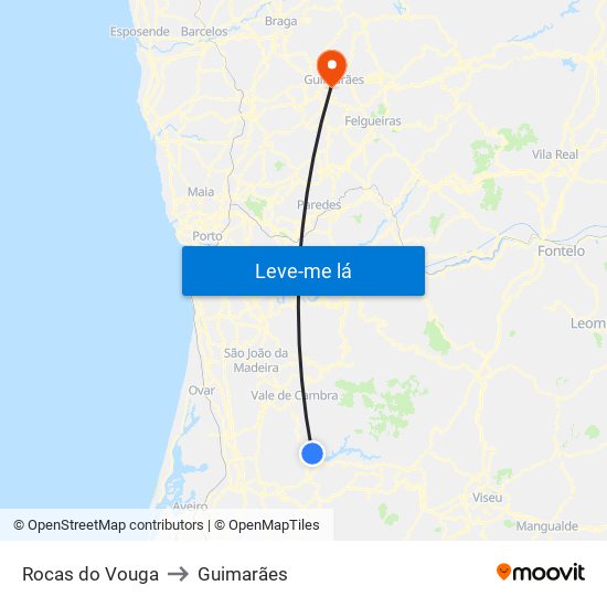 Rocas do Vouga to Guimarães map