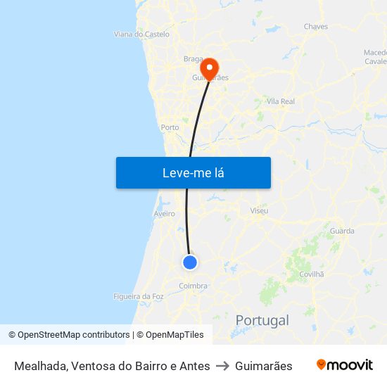 Mealhada, Ventosa do Bairro e Antes to Guimarães map