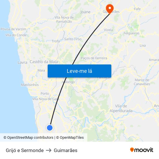 Grijó e Sermonde to Guimarães map