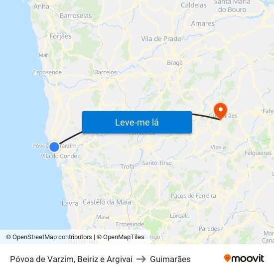 Póvoa de Varzim, Beiriz e Argivai to Guimarães map