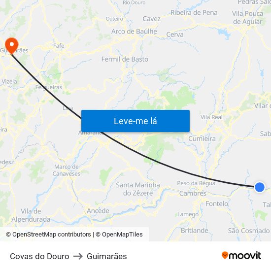 Covas do Douro to Guimarães map