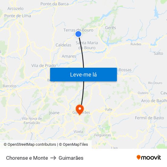 Chorense e Monte to Guimarães map