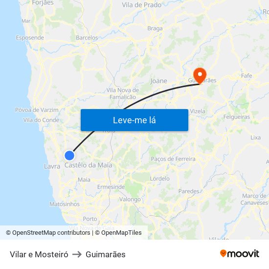 Vilar e Mosteiró to Guimarães map