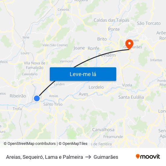 Areias, Sequeiró, Lama e Palmeira to Guimarães map