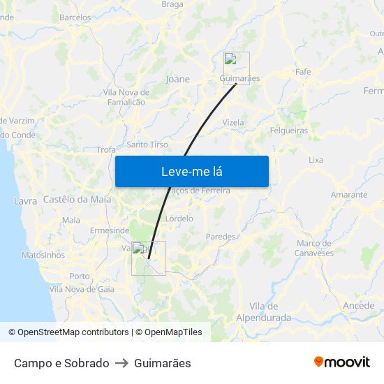 Campo e Sobrado to Guimarães map