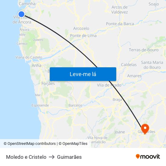 Moledo e Cristelo to Guimarães map
