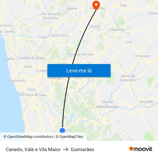 Canedo, Vale e Vila Maior to Guimarães map