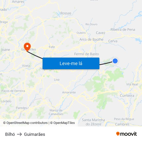 Bilhó to Guimarães map