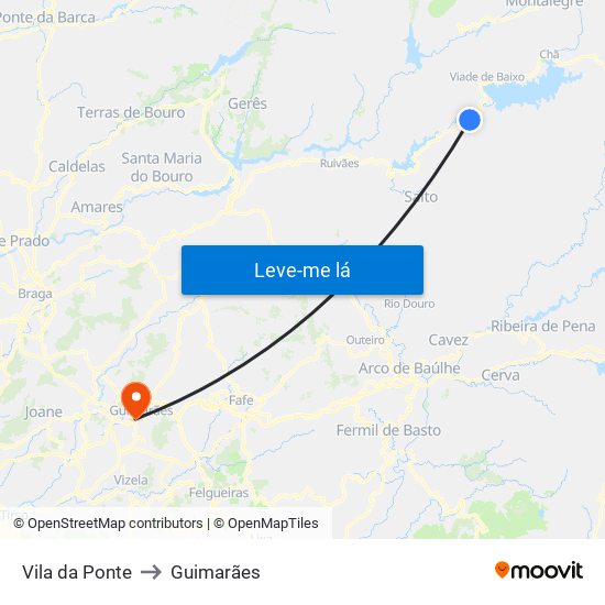 Vila da Ponte to Guimarães map