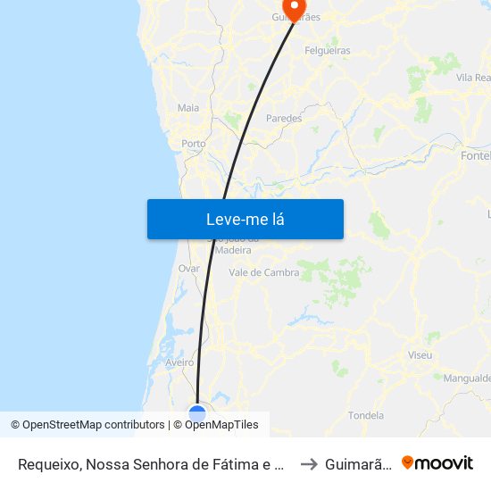 Requeixo, Nossa Senhora de Fátima e Nariz to Guimarães map