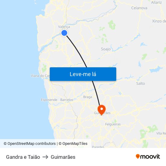 Gandra e Taião to Guimarães map