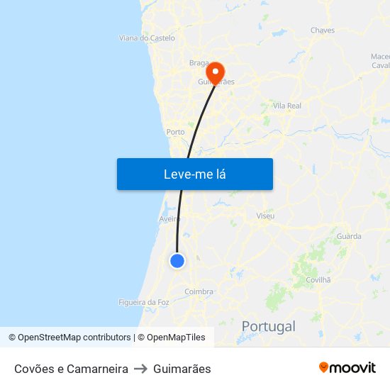 Covões e Camarneira to Guimarães map