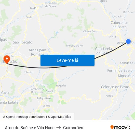Arco de Baúlhe e Vila Nune to Guimarães map