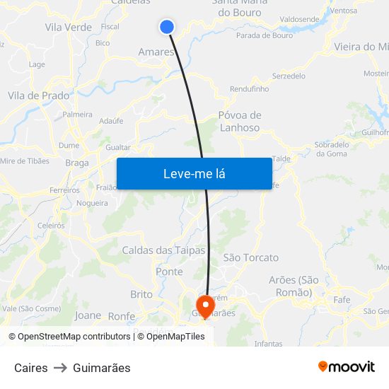 Caires to Guimarães map