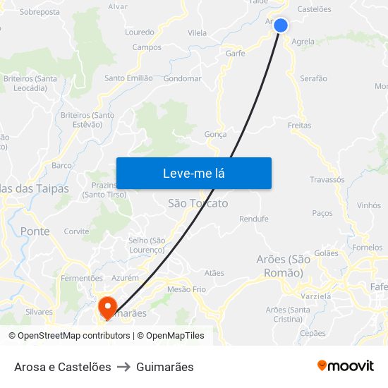 Arosa e Castelões to Guimarães map