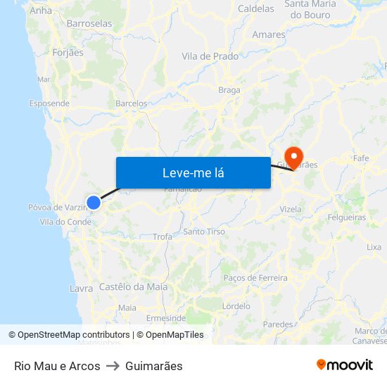 Rio Mau e Arcos to Guimarães map