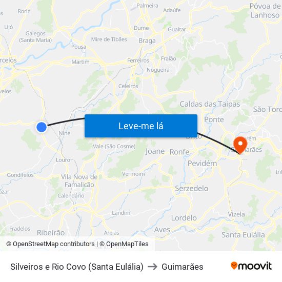 Silveiros e Rio Covo (Santa Eulália) to Guimarães map