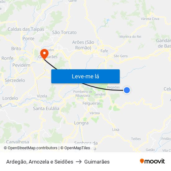 Ardegão, Arnozela e Seidões to Guimarães map