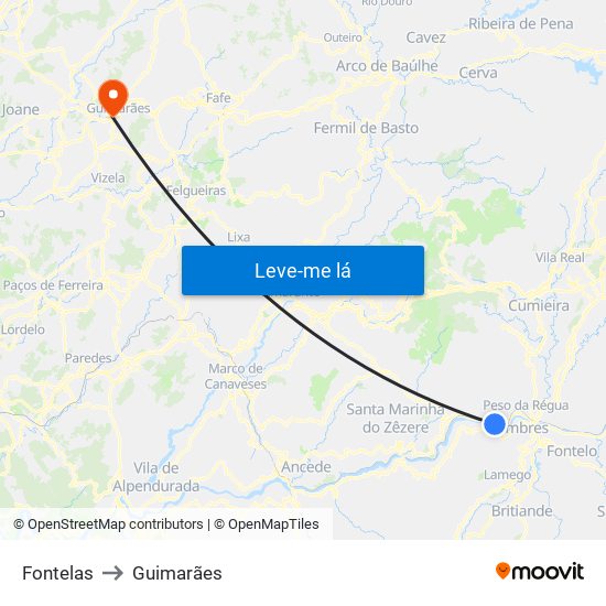 Fontelas to Guimarães map