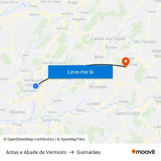 Antas e Abade de Vermoim to Guimarães map