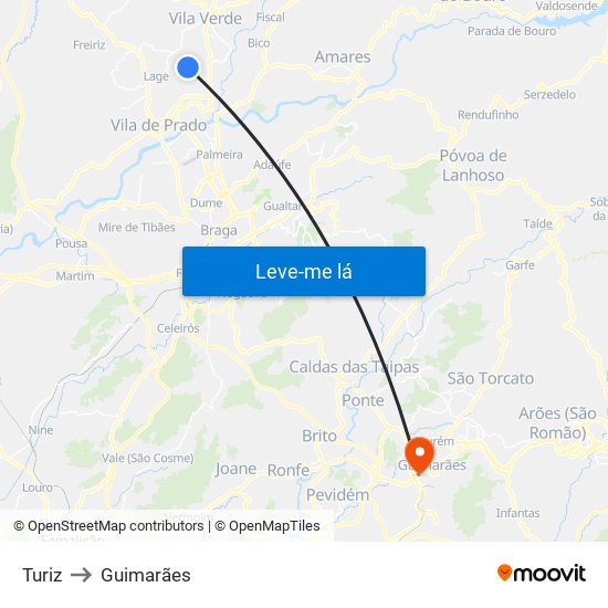 Turiz to Guimarães map