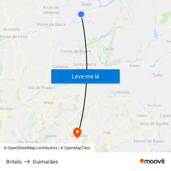 Britelo to Guimarães map