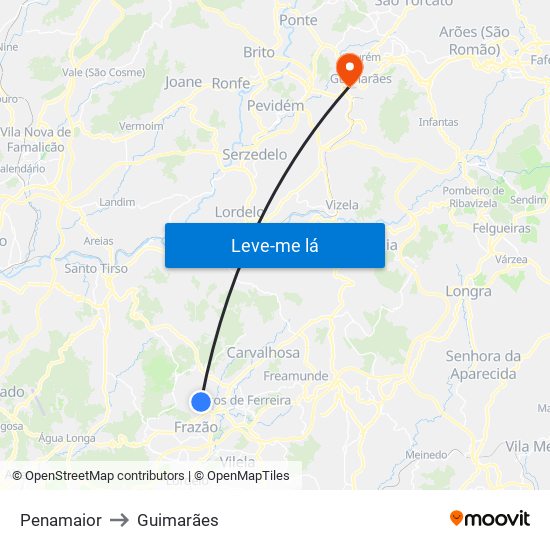 Penamaior to Guimarães map