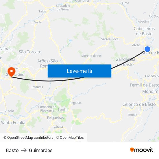 Basto to Guimarães map