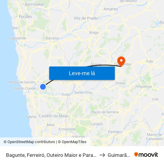 Bagunte, Ferreiró, Outeiro Maior e Parada to Guimarães map