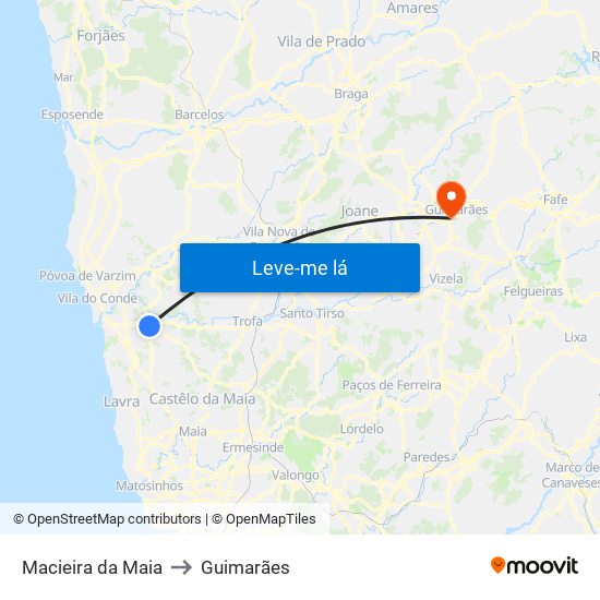 Macieira da Maia to Guimarães map