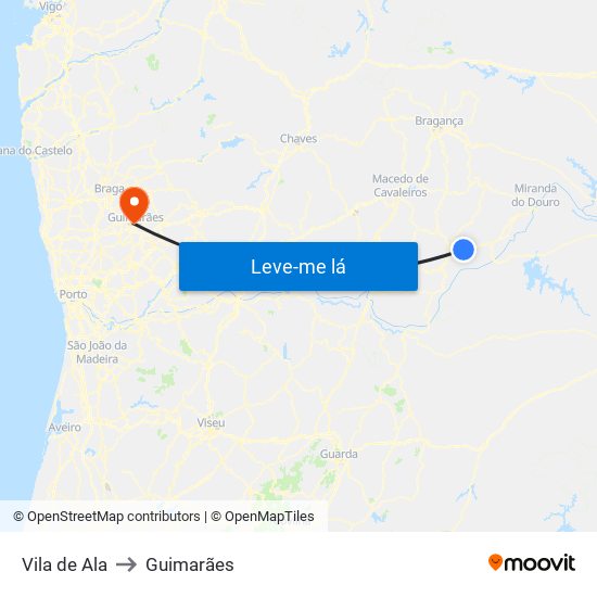 Vila de Ala to Guimarães map